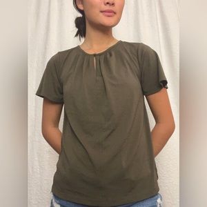 Olive green professional top with gold button detail